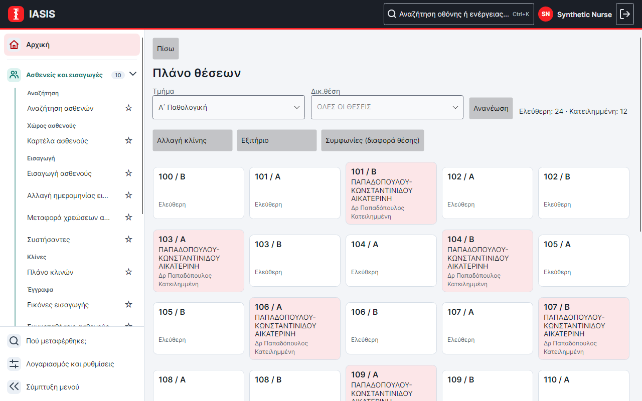 Iasis-Next bed board showing real-time ward and bed availability